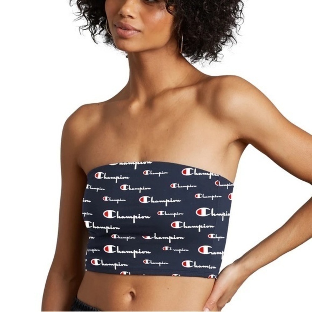 Champion Logo Bandeau Navy Blue Bra strapless tube top supportive athletic